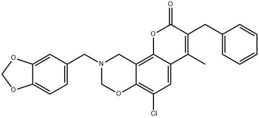 9-(1,3-benzodioxol-5-ylmethyl)-3-benzyl-6-chloro-4-methyl-8,10-dihydropyrano[2,3-f][1,3]benzoxazin-2-one Structure