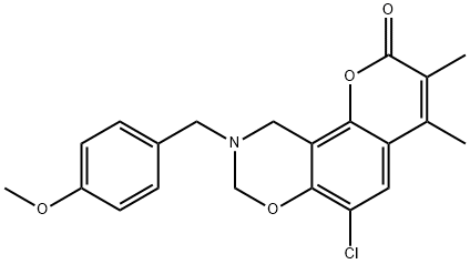 6-chloro-9-[(4-methoxyphenyl)methyl]-3,4-dimethyl-8,10-dihydropyrano[2,3-f][1,3]benzoxazin-2-one 结构式