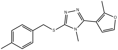 4-methyl-3-(2-methylfuran-3-yl)-5-[(4-methylphenyl)methylsulfanyl]-1,2,4-triazole Struktur