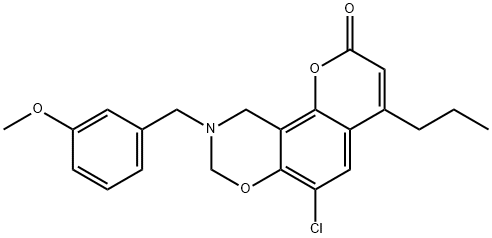 6-chloro-9-[(3-methoxyphenyl)methyl]-4-propyl-8,10-dihydropyrano[2,3-f][1,3]benzoxazin-2-one Struktur