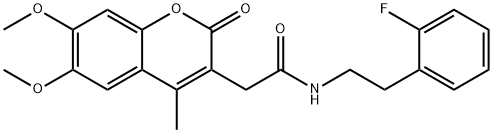 2-(6,7-dimethoxy-4-methyl-2-oxochromen-3-yl)-N-[2-(2-fluorophenyl)ethyl]acetamide 结构式