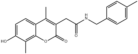 2-(7-hydroxy-4,8-dimethyl-2-oxochromen-3-yl)-N-[(4-methylphenyl)methyl]acetamide 化学構造式