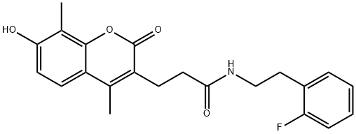N-[2-(2-fluorophenyl)ethyl]-3-(7-hydroxy-4,8-dimethyl-2-oxochromen-3-yl)propanamide 化学構造式