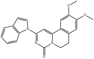 2-indol-1-yl-9,10-dimethoxy-6,7-dihydropyrimido[6,1-a]isoquinolin-4-one Struktur
