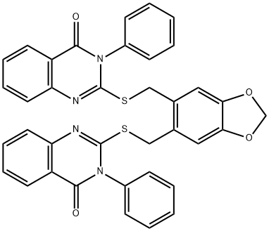 2-[[6-[(4-oxo-3-phenylquinazolin-2-yl)sulfanylmethyl]-1,3-benzodioxol-5-yl]methylsulfanyl]-3-phenylquinazolin-4-one 化学構造式