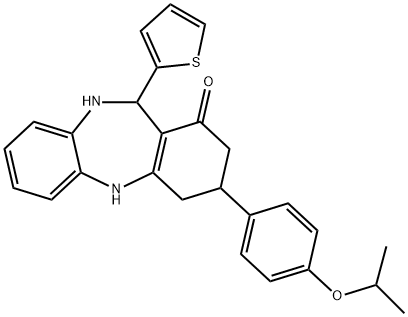 9-(4-propan-2-yloxyphenyl)-6-thiophen-2-yl-5,6,8,9,10,11-hexahydrobenzo[b][1,4]benzodiazepin-7-one 化学構造式