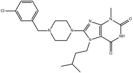 8-[4-[(3-chlorophenyl)methyl]piperazin-1-yl]-3-methyl-7-(3-methylbutyl)purine-2,6-dione Structure