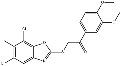 2-[(5,7-dichloro-6-methyl-1,3-benzoxazol-2-yl)sulfanyl]-1-(3,4-dimethoxyphenyl)ethanone|