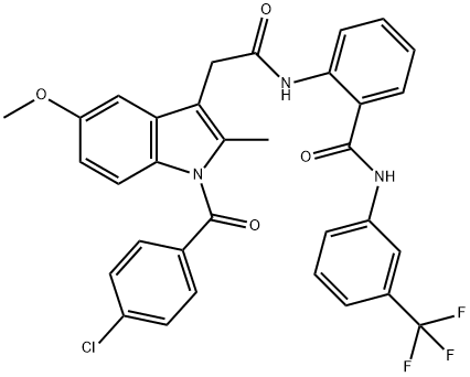 2-[[2-[1-(4-chlorobenzoyl)-5-methoxy-2-methylindol-3-yl]acetyl]amino]-N-[3-(trifluoromethyl)phenyl]benzamide 化学構造式