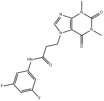 N-(3,5-difluorophenyl)-3-(1,3-dimethyl-2,6-dioxopurin-7-yl)propanamide 化学構造式