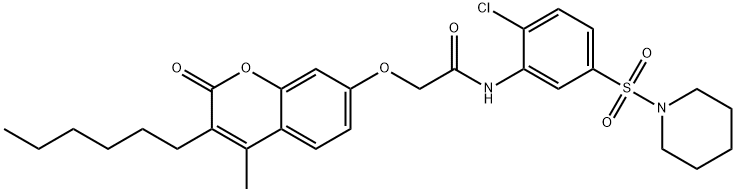 N-(2-chloro-5-piperidin-1-ylsulfonylphenyl)-2-(3-hexyl-4-methyl-2-oxochromen-7-yl)oxyacetamide 结构式