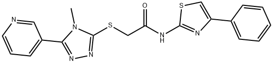 2-[(4-methyl-5-pyridin-3-yl-1,2,4-triazol-3-yl)sulfanyl]-N-(4-phenyl-1,3-thiazol-2-yl)acetamide 结构式