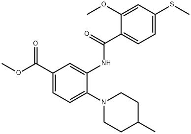 methyl 3-[(2-methoxy-4-methylsulfanylbenzoyl)amino]-4-(4-methylpiperidin-1-yl)benzoate Structure