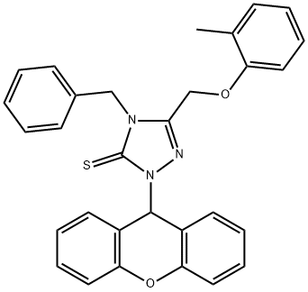 4-benzyl-5-[(2-methylphenoxy)methyl]-2-(9H-xanthen-9-yl)-1,2,4-triazole-3-thione 结构式
