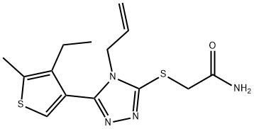 2-[[5-(4-ethyl-5-methylthiophen-3-yl)-4-prop-2-enyl-1,2,4-triazol-3-yl]sulfanyl]acetamide 化学構造式