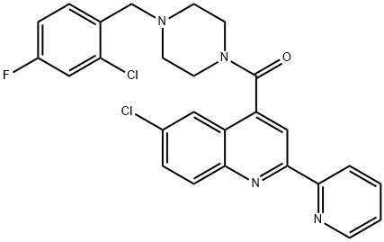 [4-[(2-chloro-4-fluorophenyl)methyl]piperazin-1-yl]-(6-chloro-2-pyridin-2-ylquinolin-4-yl)methanone,895937-48-1,结构式