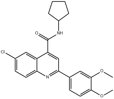 6-chloro-N-cyclopentyl-2-(3,4-dimethoxyphenyl)quinoline-4-carboxamide 结构式