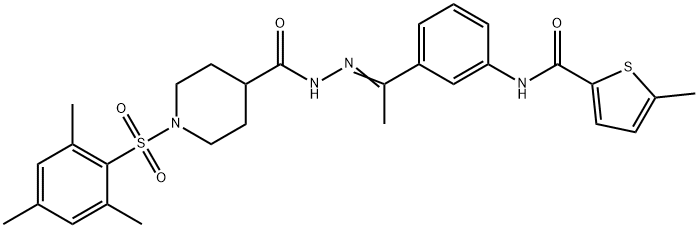 N-[(E)-1-[3-[(5-methylthiophene-2-carbonyl)amino]phenyl]ethylideneamino]-1-(2,4,6-trimethylphenyl)sulfonylpiperidine-4-carboxamide Struktur