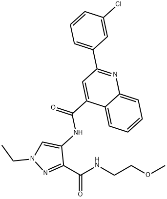 2-(3-chlorophenyl)-N-[1-ethyl-3-(2-methoxyethylcarbamoyl)pyrazol-4-yl]quinoline-4-carboxamide,897353-73-0,结构式