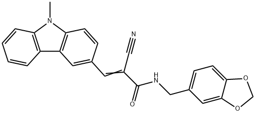 (E)-N-(1,3-benzodioxol-5-ylmethyl)-2-cyano-3-(9-methylcarbazol-3-yl)prop-2-enamide Struktur