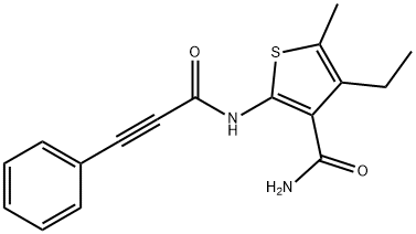 4-ethyl-5-methyl-2-(3-phenylprop-2-ynoylamino)thiophene-3-carboxamide Struktur