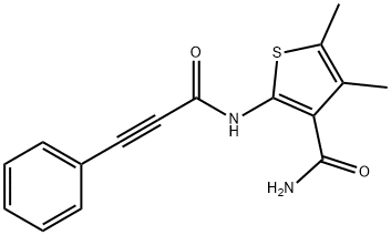 4,5-dimethyl-2-(3-phenylprop-2-ynoylamino)thiophene-3-carboxamide 化学構造式