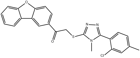 2-[[5-(2-chloro-4-methylphenyl)-4-methyl-1,2,4-triazol-3-yl]sulfanyl]-1-dibenzofuran-2-ylethanone Struktur