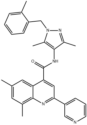 N-[3,5-dimethyl-1-[(2-methylphenyl)methyl]pyrazol-4-yl]-6,8-dimethyl-2-pyridin-3-ylquinoline-4-carboxamide,901609-42-5,结构式