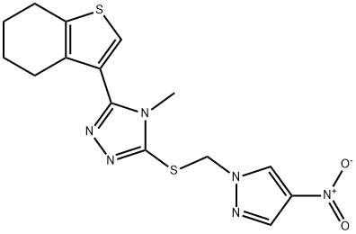 4-methyl-3-[(4-nitropyrazol-1-yl)methylsulfanyl]-5-(4,5,6,7-tetrahydro-1-benzothiophen-3-yl)-1,2,4-triazole Structure