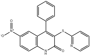 6-nitro-4-phenyl-3-pyridin-2-ylsulfanyl-1H-quinolin-2-one Struktur