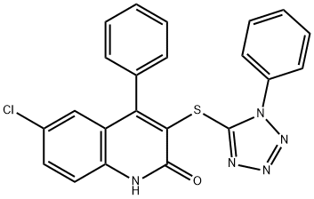 6-chloro-4-phenyl-3-(1-phenyltetrazol-5-yl)sulfanyl-1H-quinolin-2-one Struktur
