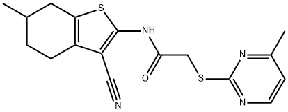 N-(3-cyano-6-methyl-4,5,6,7-tetrahydro-1-benzothiophen-2-yl)-2-(4-methylpyrimidin-2-yl)sulfanylacetamide,906134-75-6,结构式