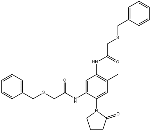 2-benzylsulfanyl-N-[5-[(2-benzylsulfanylacetyl)amino]-2-methyl-4-(2-oxopyrrolidin-1-yl)phenyl]acetamide|