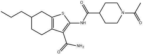 1-acetyl-N-(3-carbamoyl-6-propyl-4,5,6,7-tetrahydro-1-benzothiophen-2-yl)piperidine-4-carboxamide Struktur
