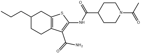 1-acetyl-N-(3-carbamoyl-6-propyl-4,5,6,7-tetrahydro-1-benzothiophen-2-yl)piperidine-4-carboxamide 化学構造式