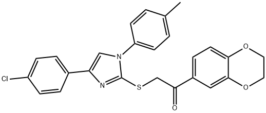 2-[4-(4-chlorophenyl)-1-(4-methylphenyl)imidazol-2-yl]sulfanyl-1-(2,3-dihydro-1,4-benzodioxin-6-yl)ethanone 化学構造式