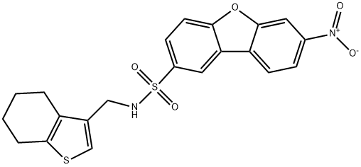 7-nitro-N-(4,5,6,7-tetrahydro-1-benzothiophen-3-ylmethyl)dibenzofuran-2-sulfonamide 结构式