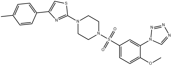 2-[4-[4-methoxy-3-(tetrazol-1-yl)phenyl]sulfonylpiperazin-1-yl]-4-(4-methylphenyl)-1,3-thiazole Struktur
