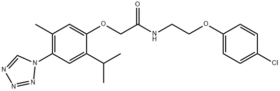 N-[2-(4-chlorophenoxy)ethyl]-2-[5-methyl-2-propan-2-yl-4-(tetrazol-1-yl)phenoxy]acetamide 化学構造式