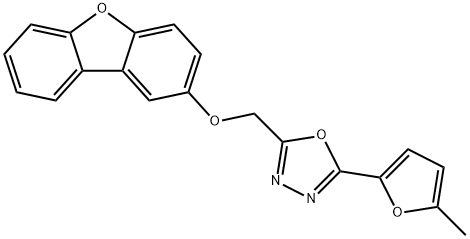 2-(dibenzofuran-2-yloxymethyl)-5-(5-methylfuran-2-yl)-1,3,4-oxadiazole Struktur