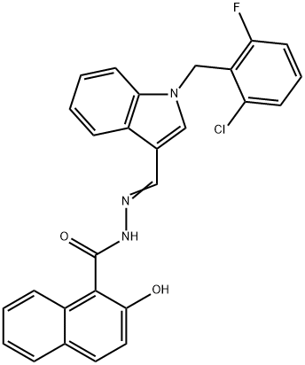 N-[(E)-[1-[(2-chloro-6-fluorophenyl)methyl]indol-3-yl]methylideneamino]-2-hydroxynaphthalene-1-carboxamide 结构式