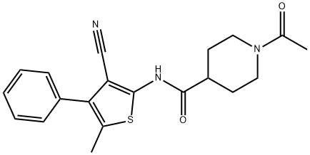 1-acetyl-N-(3-cyano-5-methyl-4-phenylthiophen-2-yl)piperidine-4-carboxamide 化学構造式