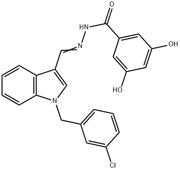 N-[(E)-[1-[(3-chlorophenyl)methyl]indol-3-yl]methylideneamino]-3,5-dihydroxybenzamide Structure