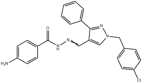 4-amino-N-[(E)-[1-[(4-chlorophenyl)methyl]-3-phenylpyrazol-4-yl]methylideneamino]benzamide 化学構造式
