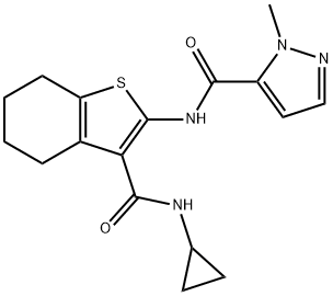 N-[3-(cyclopropylcarbamoyl)-4,5,6,7-tetrahydro-1-benzothiophen-2-yl]-2-methylpyrazole-3-carboxamide 结构式