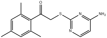 2-(4-aminopyrimidin-2-yl)sulfanyl-1-(2,4,6-trimethylphenyl)ethanone Struktur