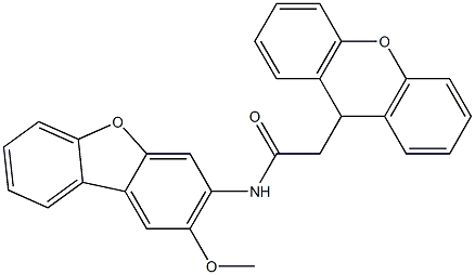 N-(2-methoxydibenzofuran-3-yl)-2-(9H-xanthen-9-yl)acetamide Struktur