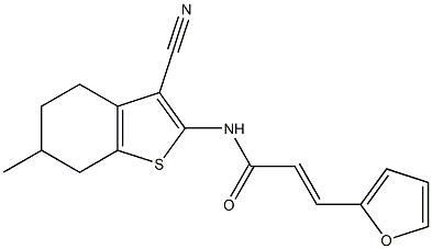 (E)-N-(3-cyano-6-methyl-4,5,6,7-tetrahydro-1-benzothiophen-2-yl)-3-(furan-2-yl)prop-2-enamide Struktur