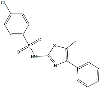 4-chloro-N-(5-methyl-4-phenyl-1,3-thiazol-2-yl)benzenesulfonamide,,结构式