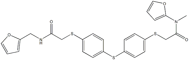 N-(furan-2-ylmethyl)-2-[4-[4-[2-(furan-2-ylmethylamino)-2-oxoethyl]sulfanylphenyl]sulfanylphenyl]sulfanylacetamide,,结构式